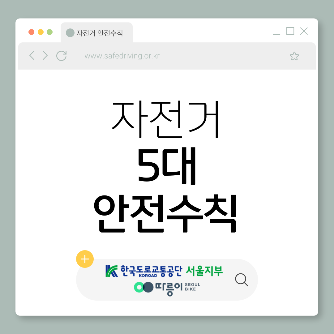 자전저 5대 안전수칙
한국도로교통공단 KOROAD 서울지부
따릉이 SEOUL BIKE